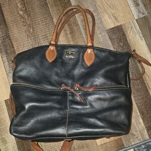 Dooney & Bourke Black Leather Satchel with Brown Trim